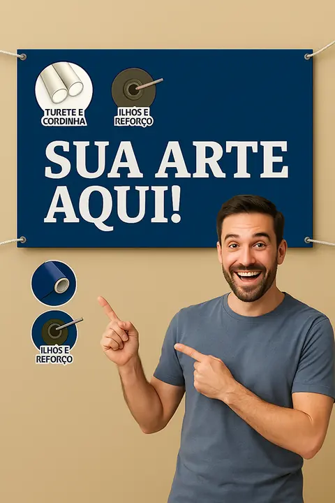 Faixa em Lona Fosca 380g com Bastão de Madeira
