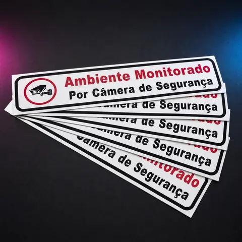 Placa Ambiente Monitorado por Câmeras 25x5 cm – Kit 5
