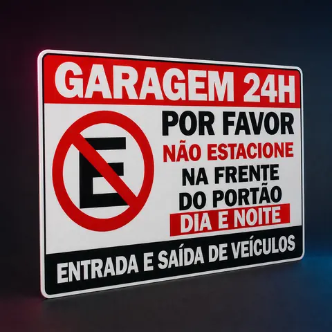 Placa Garagem 24h Proibido Estacionar 30x20 cm PS 1 mm