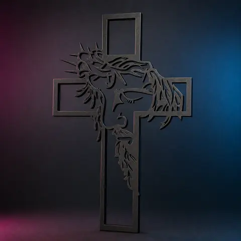 Quadro Vazado Cristo Crucifixo em MDF Preto 3 mm
