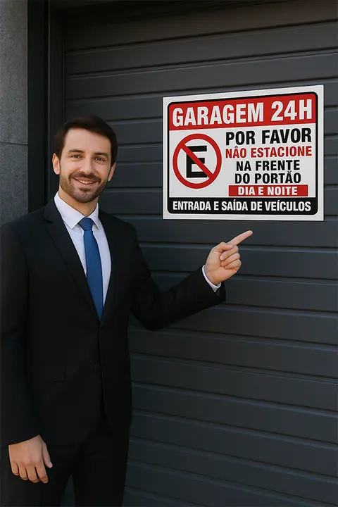 Placa Garagem 24h Não Estacione em PS 1 mm 30x20 cm