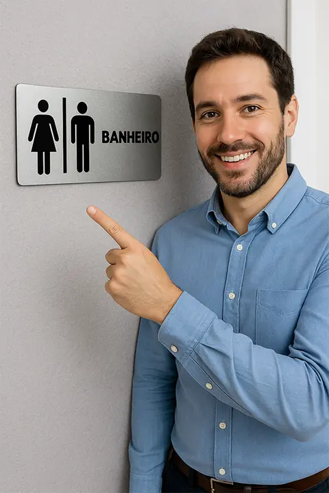 Placa de Banheiro em ACM com Impressão UV 29x10 cm