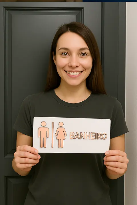 Placa de Banheiro em Acrílico Espelhado 29x8 cm