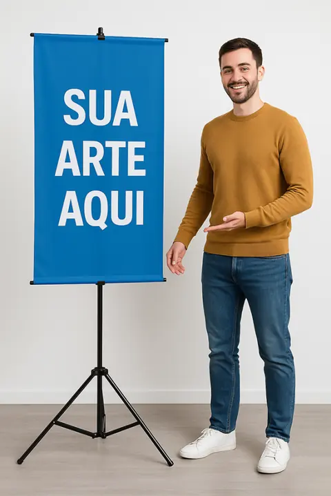 Banner 80x180 cm com Porta-Banner de Alumínio e Sua Arte