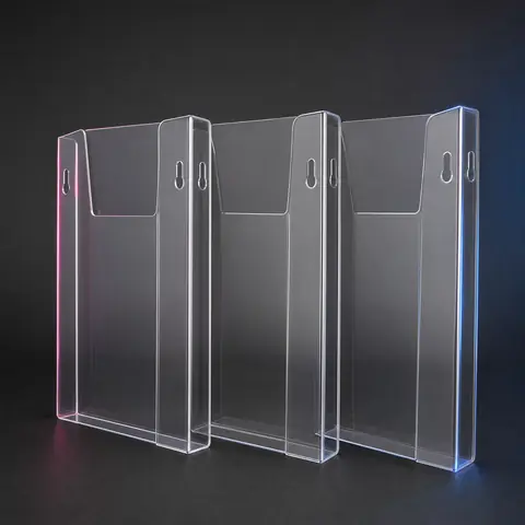 Kit 3 Displays Porta Folha A4 de Parede em PETG Cristal 2 mm
