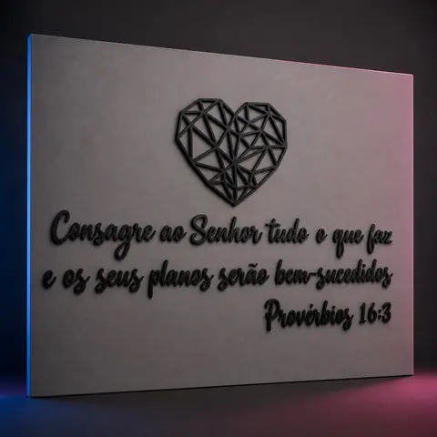 Frase Decorativa Fé em MDF Preto Fosco 70x35 cm