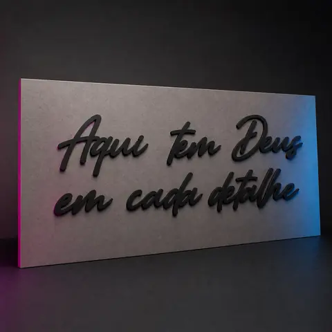 Frase Deus em Cada Detalhe em MDF Preto 100x10 cm