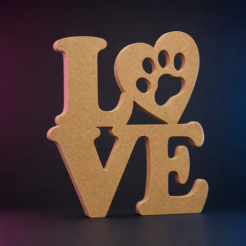 Placa Decorativa Love Gatos e Cachorros MDF 20x20 cm