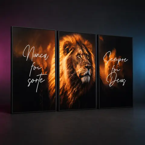 Quadro Leão Nunca Foi Sorte em MDF – Trio 122x60 cm