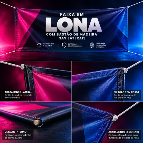 Faixa em Lona 380 g com Bastão de Madeira – Venda por m²